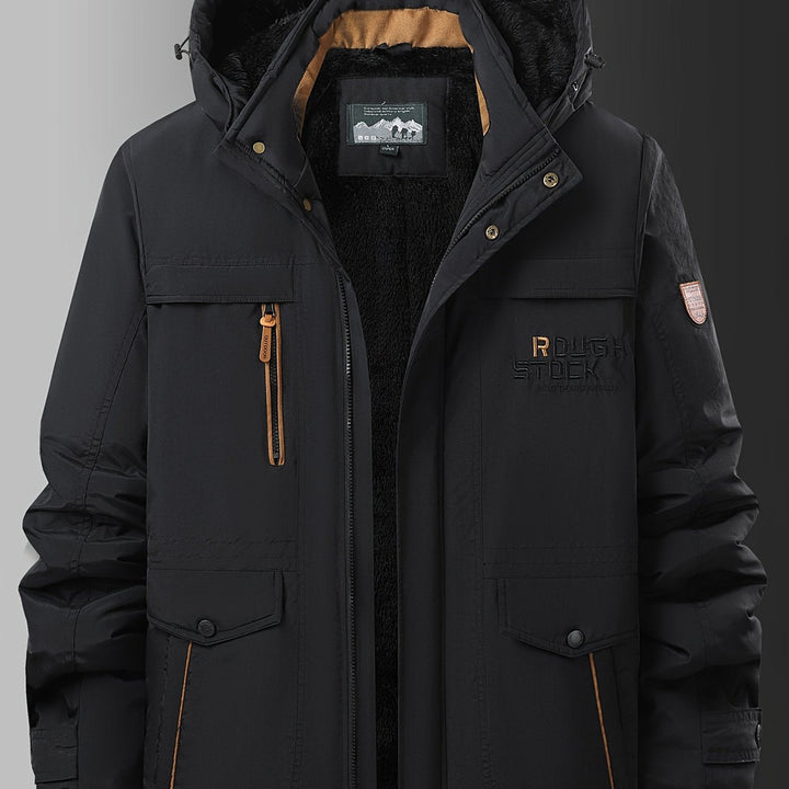 Men's plush-lined hooded winter jacket in black