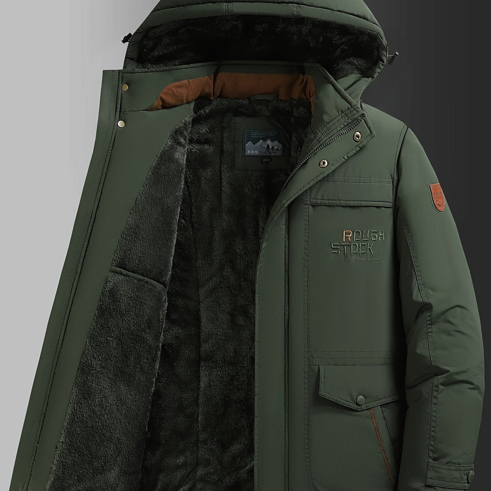 Men's plush-lined hooded winter jacket in fern green