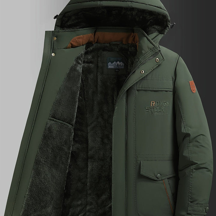 Men's plush-lined hooded winter jacket in fern green