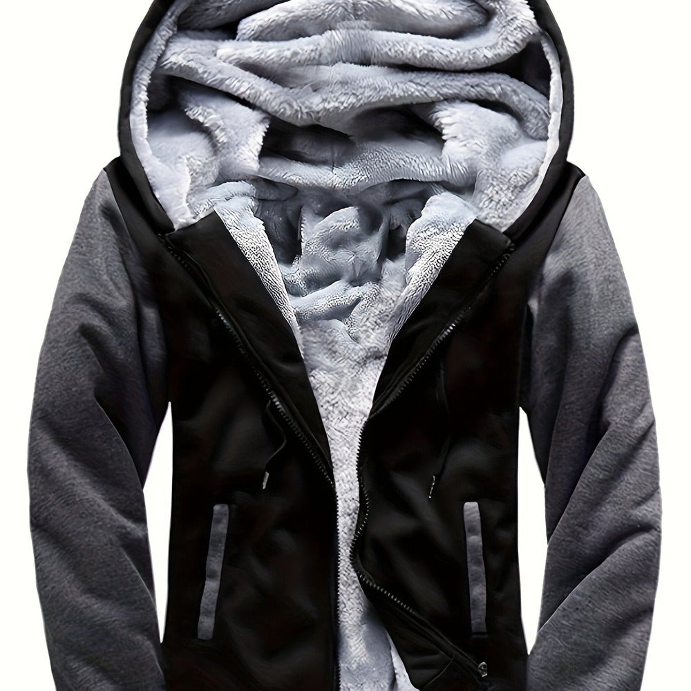 Men's plush-lined zip hoodie jacket in black/grey