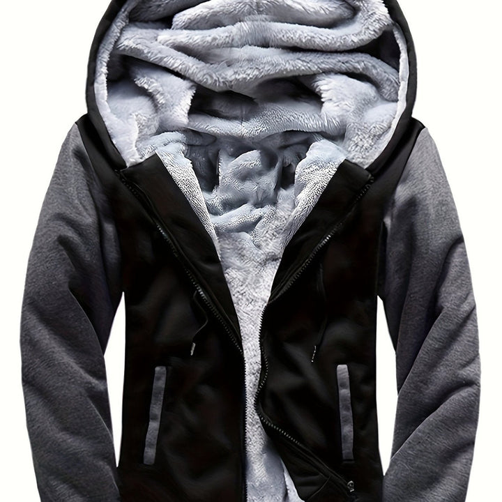 Men's plush-lined zip hoodie jacket in black/grey