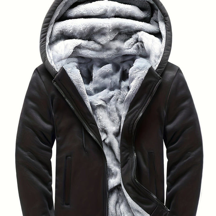 Men's plush-lined zip hoodie jacket in black