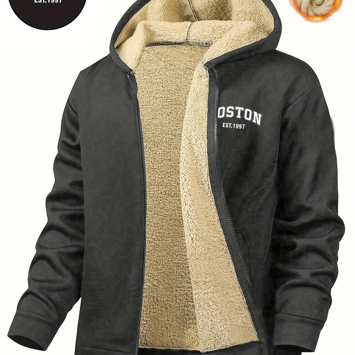 Men's plush-lined hooded zip jacket in charcoal