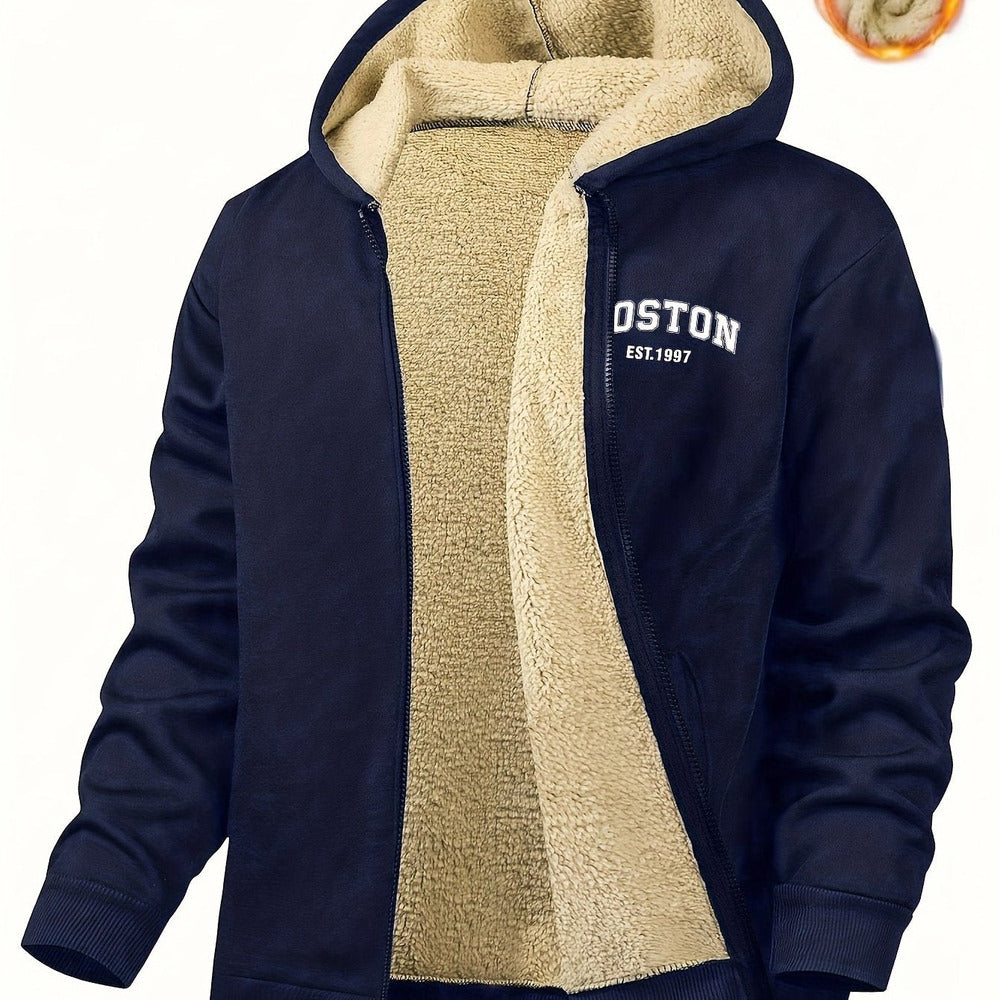 Men's plush-lined hooded zip jacket in navy