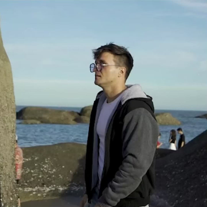 Men's plush-lined zip hoodie jacket, worn on model