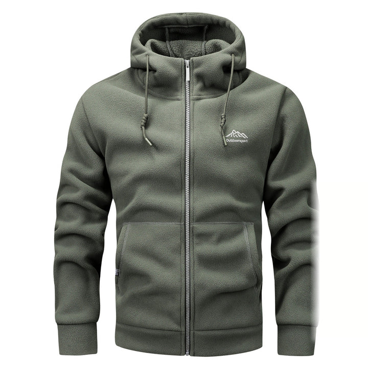 Men's thick zip-up hoodie in fern green, front view