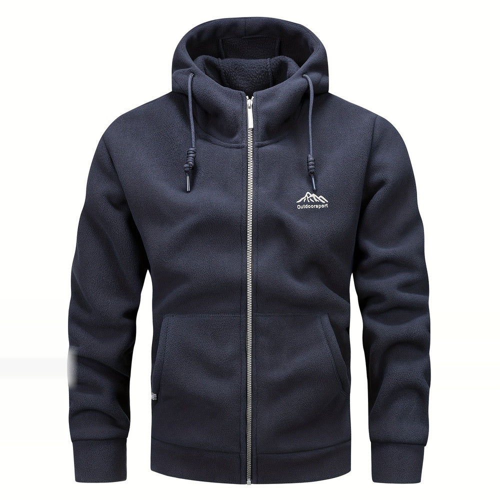 Men's thick zip-up hoodie in navy, front view