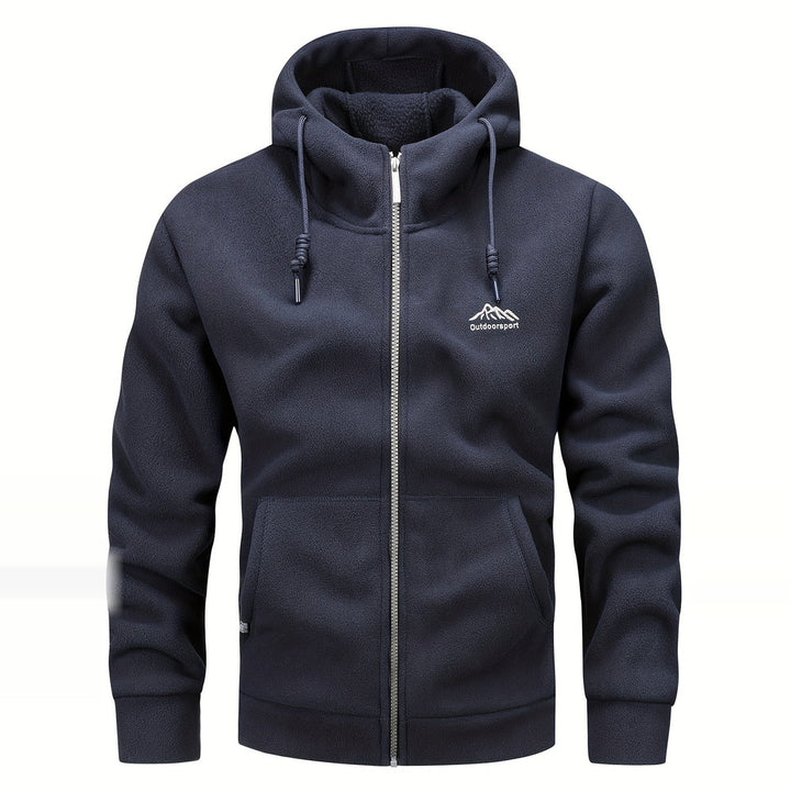 Men's thick zip-up hoodie in navy, front view