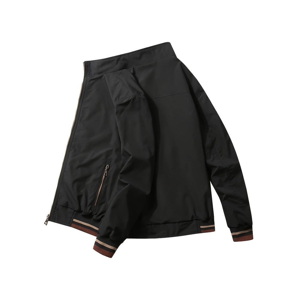 Men's reversible bomber jacket in black, back view
