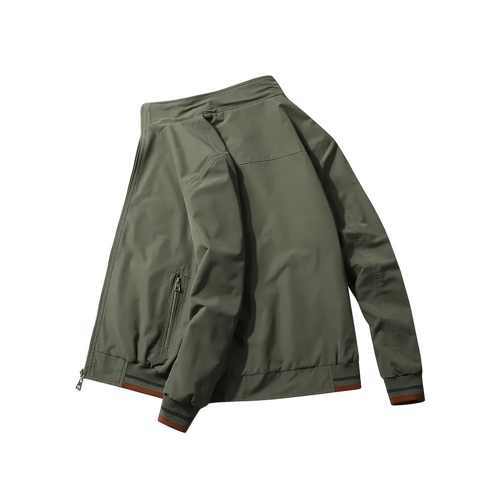 Men's reversible bomber jacket in fern green, back view