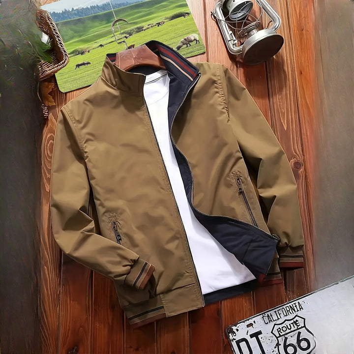 Men's reversible bomber jacket in khaki, styled view