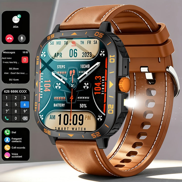 Men's rugged smart watch with 1.83-inch display and built-in LED torch