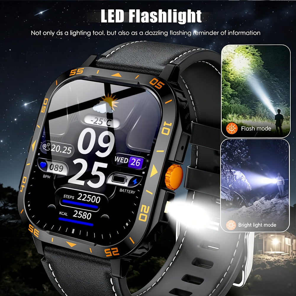 Men's rugged smart watch with 1.83-inch display and built-in LED torch