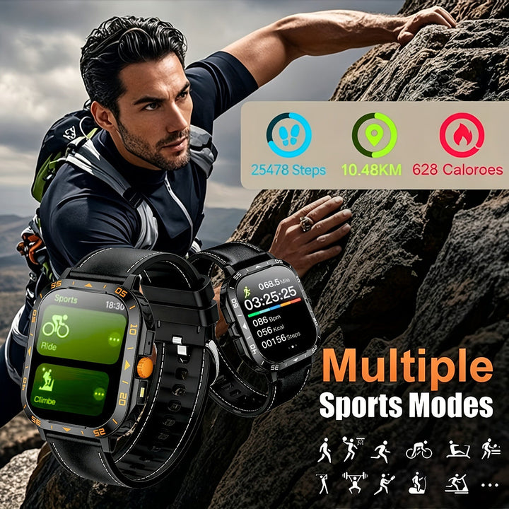 Men's rugged smart watch with 1.83-inch display and built-in LED torch