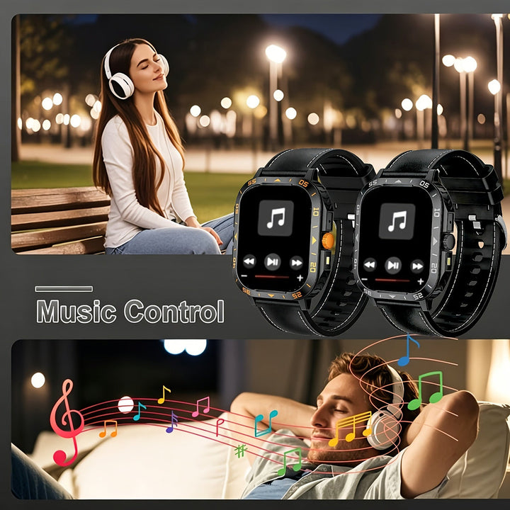 Men's rugged smart watch with 1.83-inch display and built-in LED torch