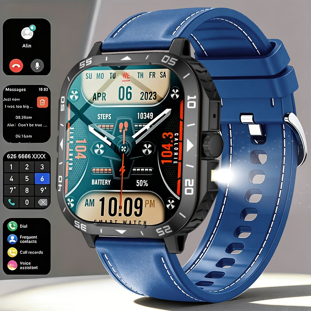 Men's rugged smart watch with 1.83-inch display and built-in LED torch