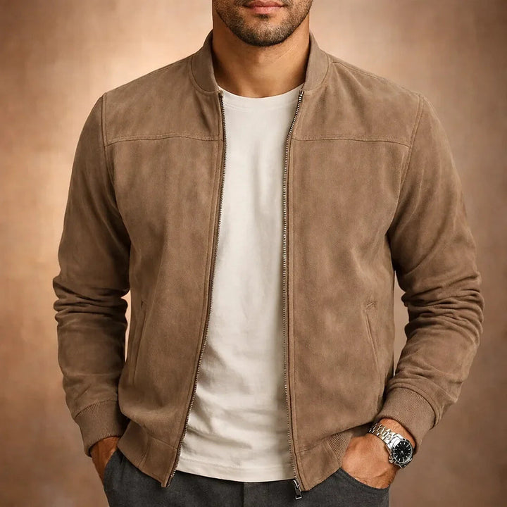 Men's suede-look bomber jacket with ribbed collar and cuffs