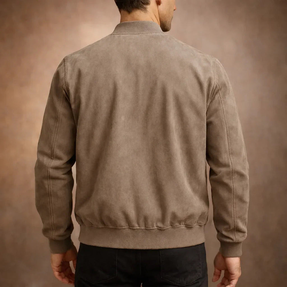 Men's suede-look bomber jacket with ribbed collar and cuffs