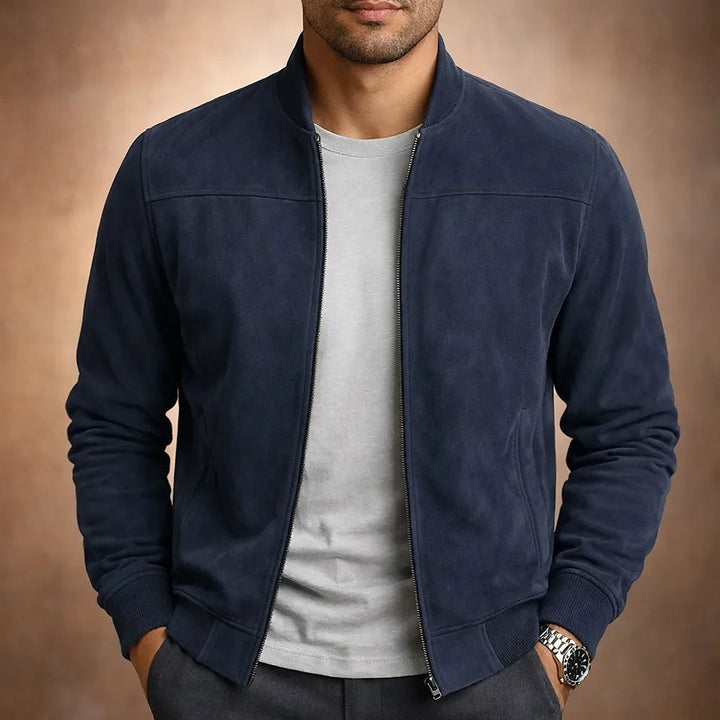 Men's suede-look bomber jacket with ribbed collar and cuffs