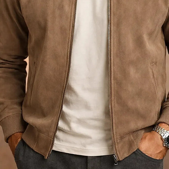 Men's suede-look bomber jacket with ribbed collar and cuffs
