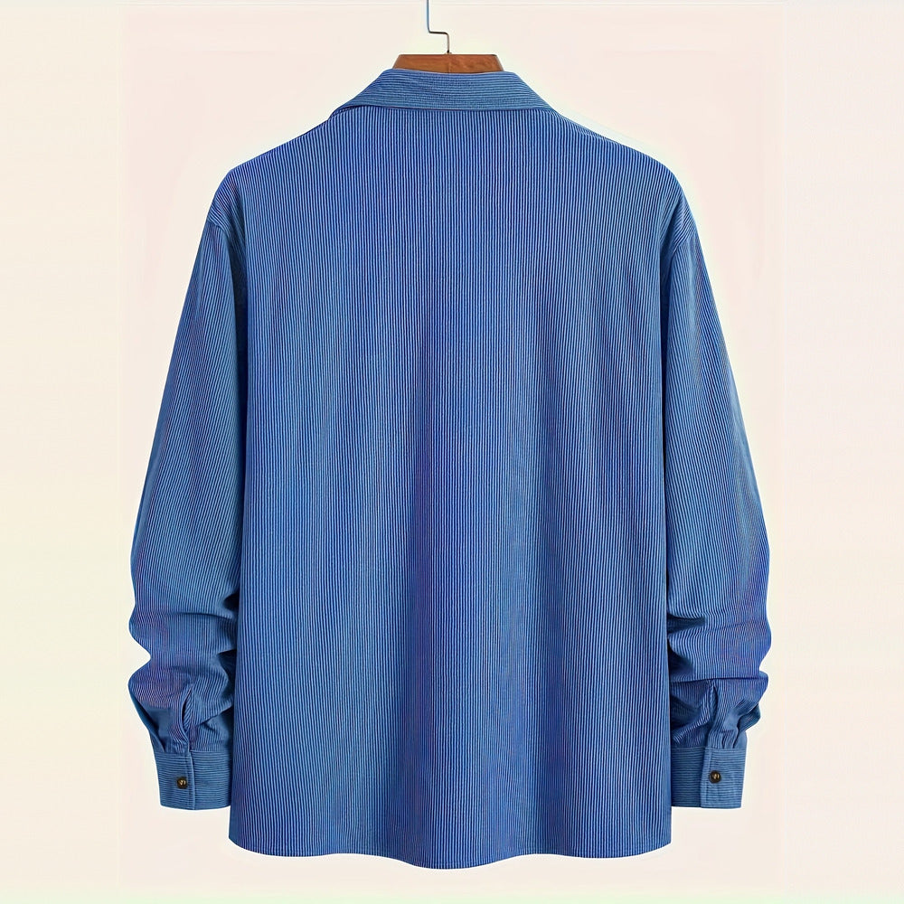 Men's textured shirt jacket in blue, back view