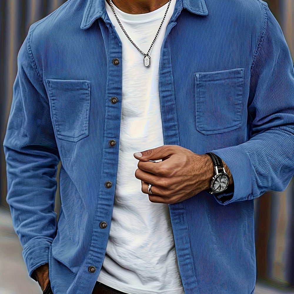 Men's textured shirt jacket in blue