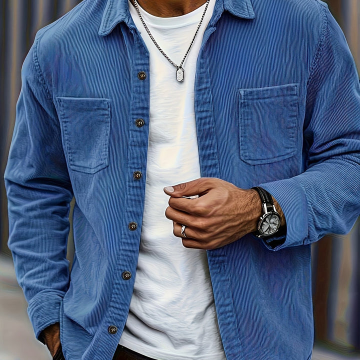Men's textured shirt jacket in blue