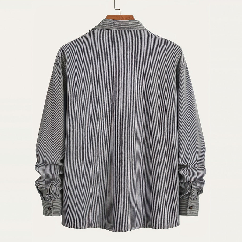 Men's textured shirt jacket in grey, back view
