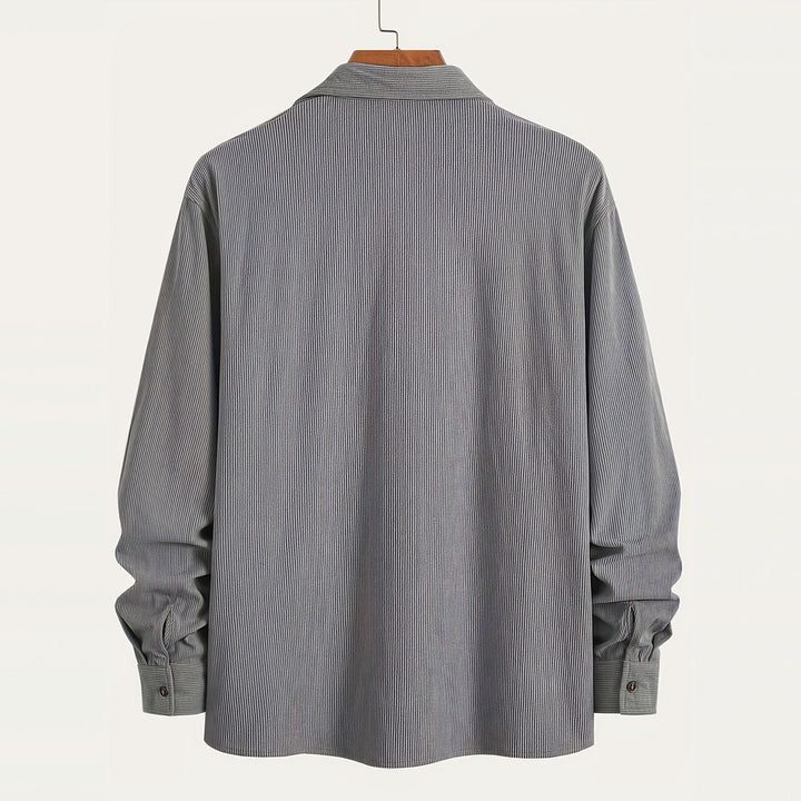 Men's textured shirt jacket in grey, back view