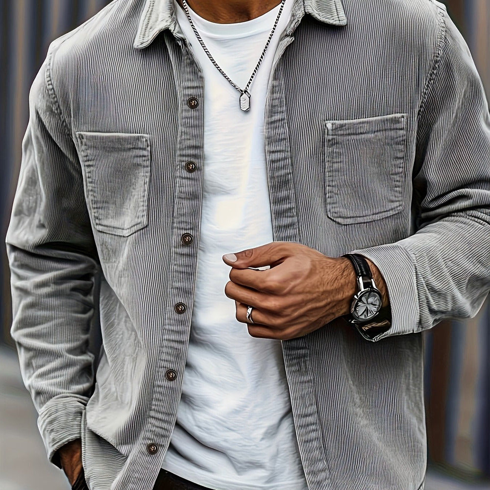 Men's textured shirt jacket in grey