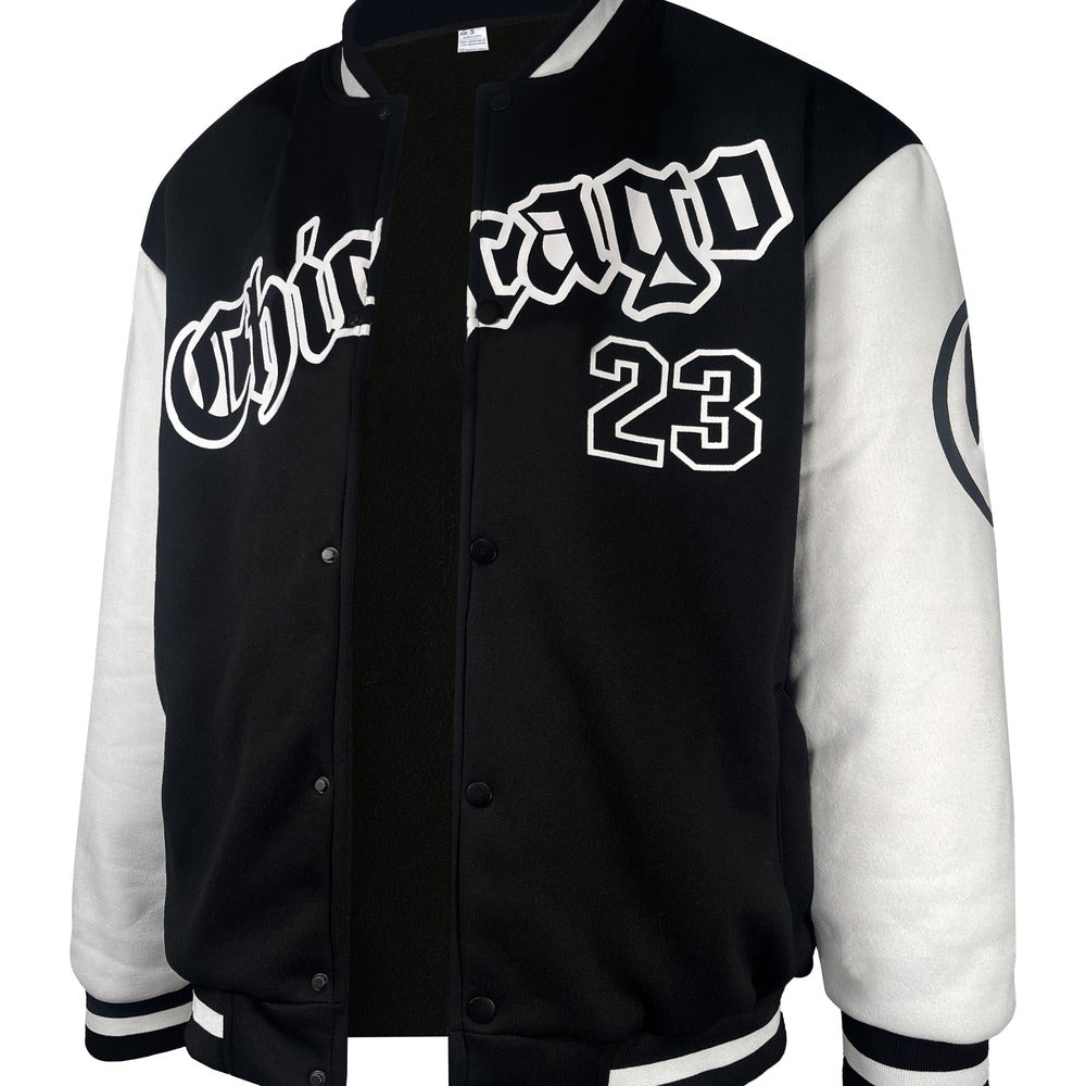 Men's varsity baseball jacket in black