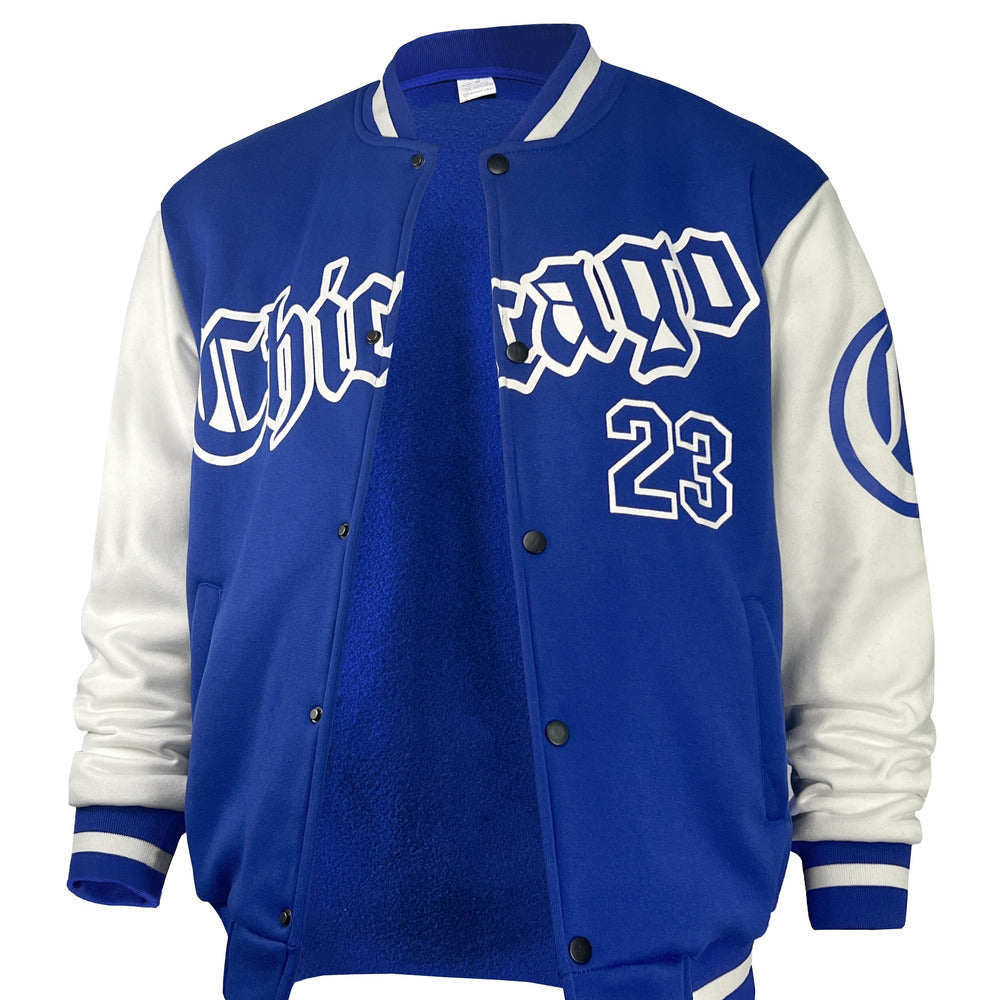 Men's varsity baseball jacket in blue