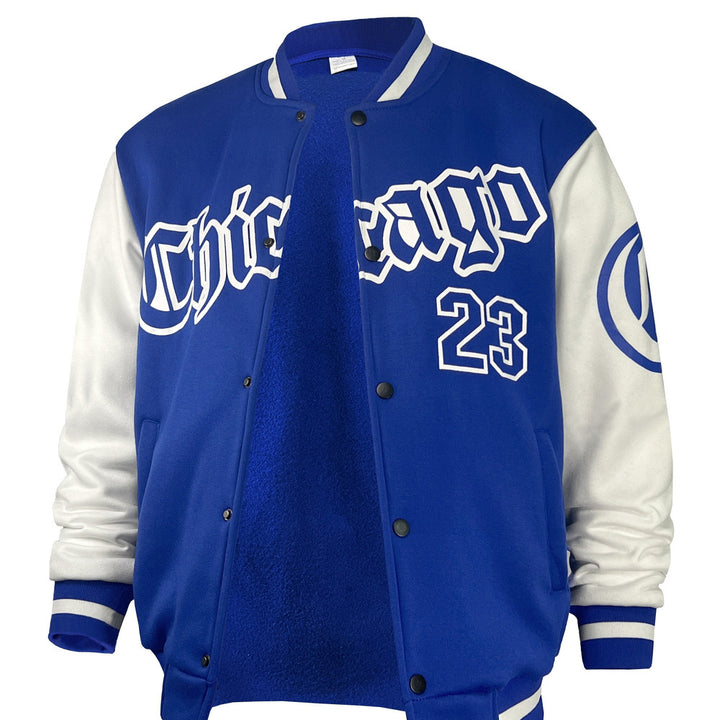 Men's varsity baseball jacket in blue