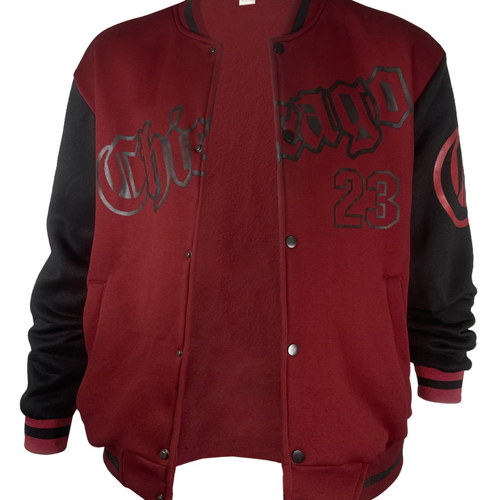 Men's varsity baseball jacket in burgundy