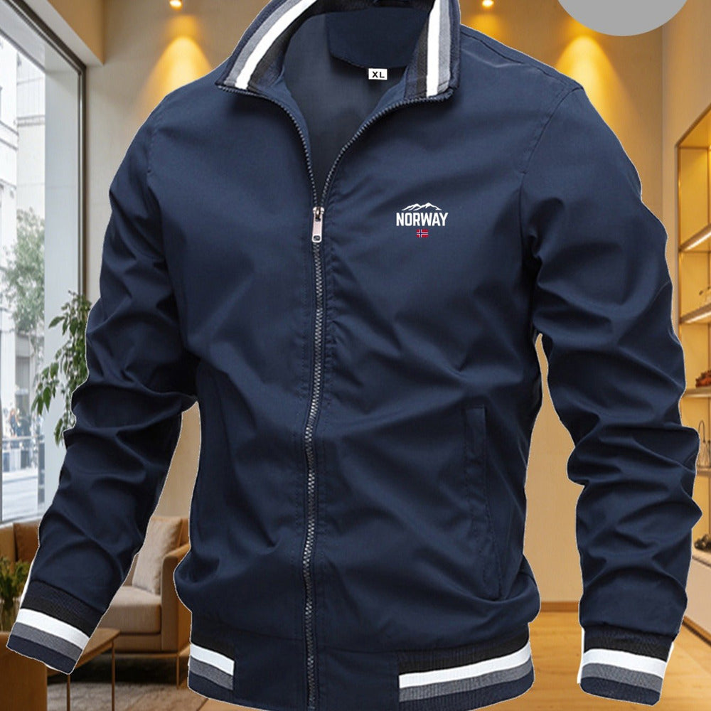 Men's windproof baseball collar jacket in navy blue
