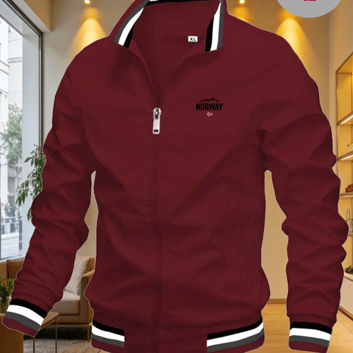 Men's windproof baseball collar jacket in burgundy