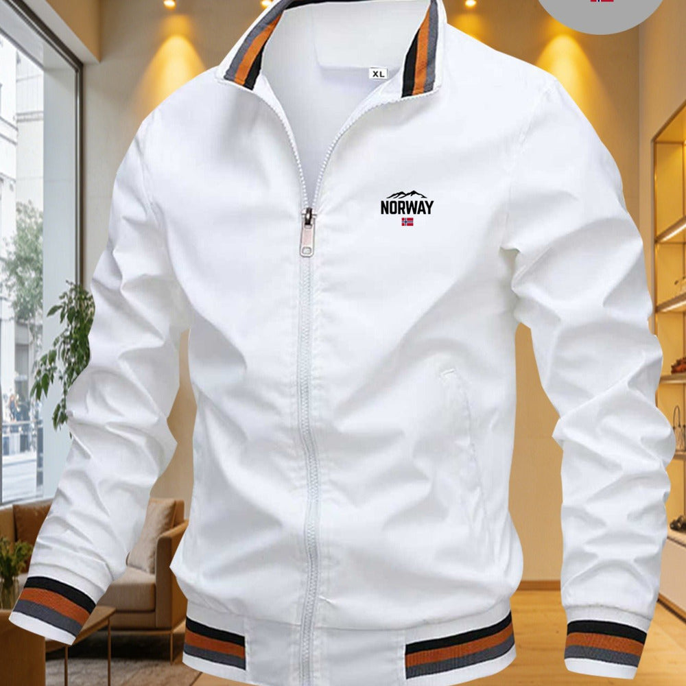 Men's windproof baseball collar jacket in white