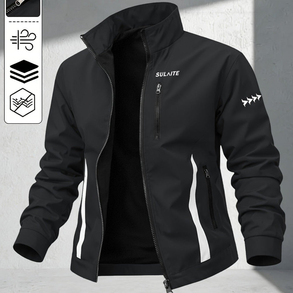 Men's windproof stand collar jacket in black