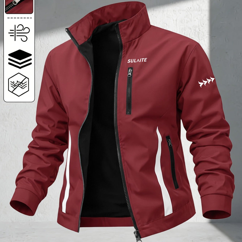 Men's windproof stand collar jacket in burgundy