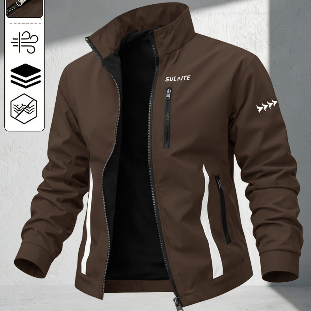 Men's windproof stand collar jacket in coffee
