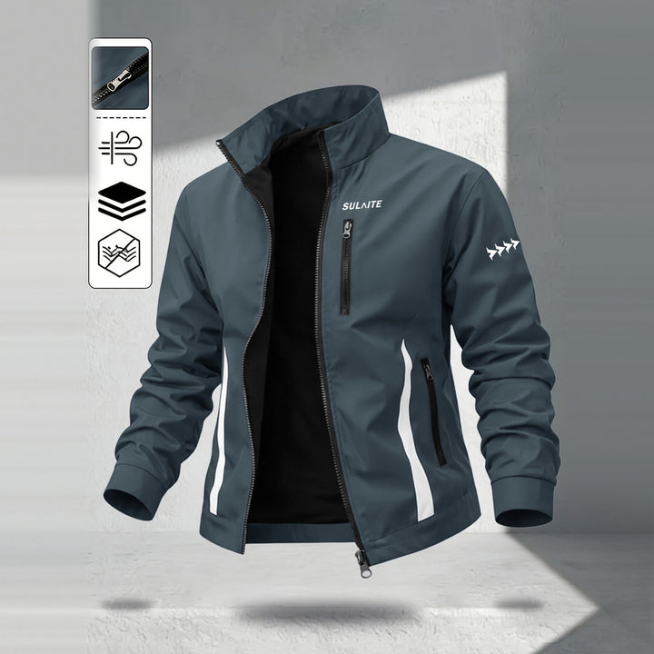 Men's windproof stand collar jacket in dark grey, front view