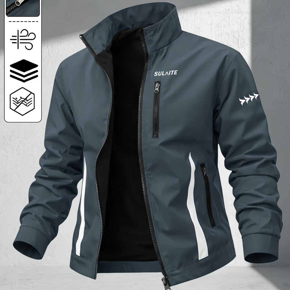 Men's windproof stand collar jacket in dark grey