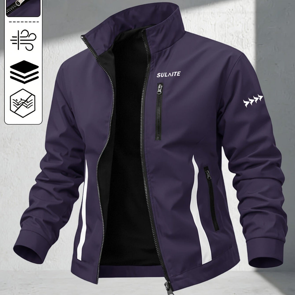 Men's windproof stand collar jacket in dark purple