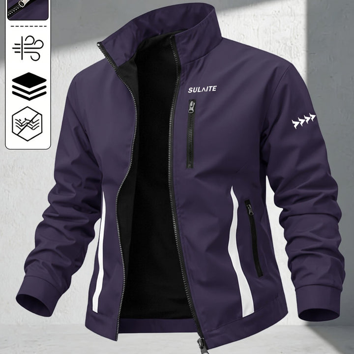 Men's windproof stand collar jacket in dark purple
