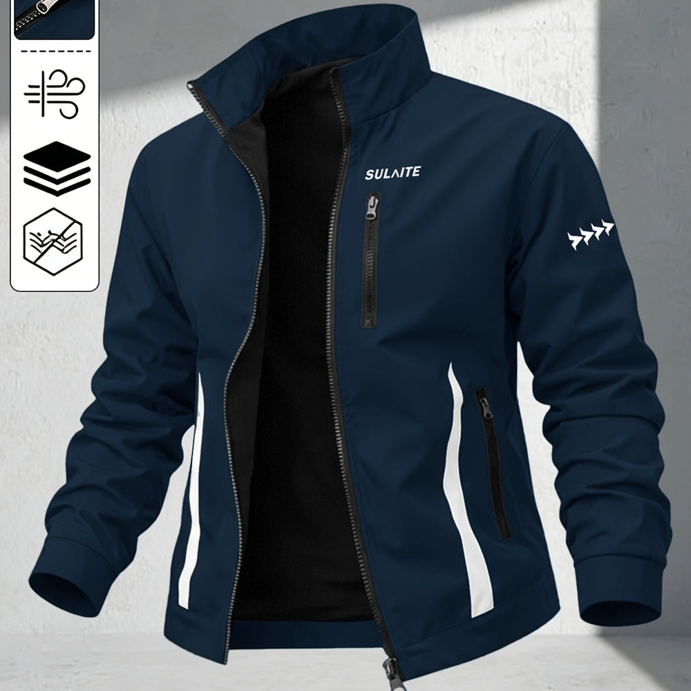 Men's windproof stand collar jacket in deep blue