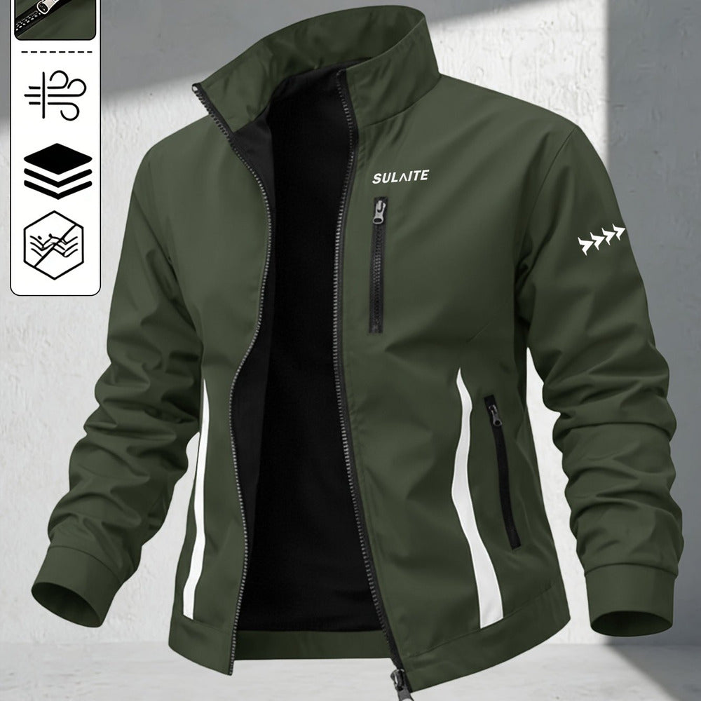 Men's windproof stand collar jacket in olive