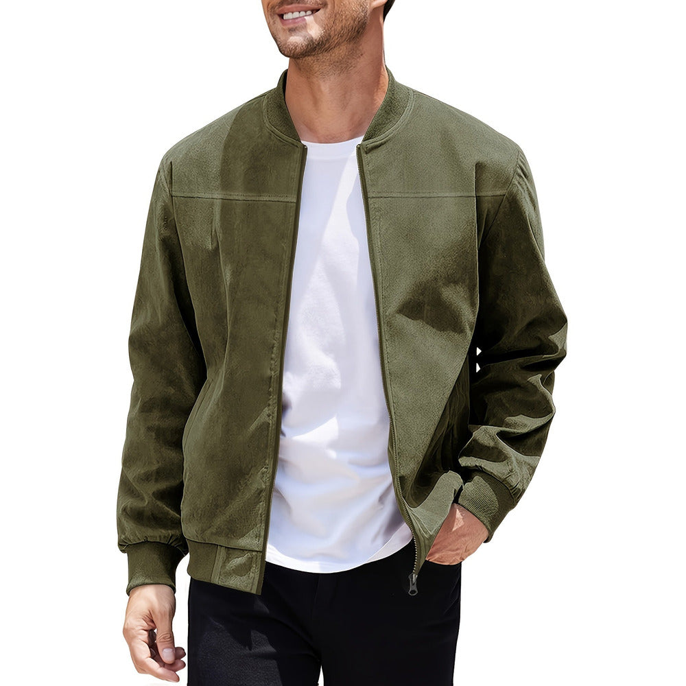 Men's zip-up bomber jacket in fern green, front view