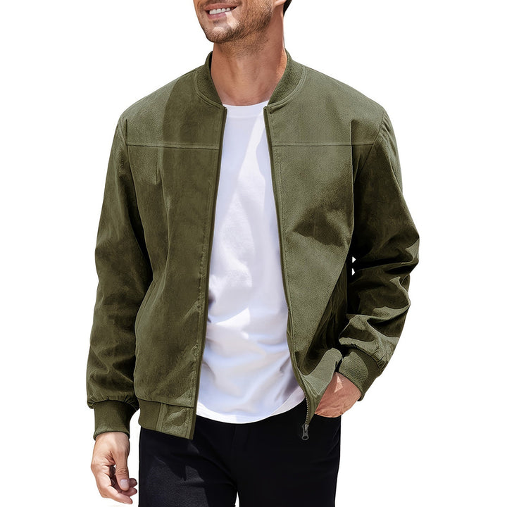 Men's zip-up bomber jacket in fern green, front view