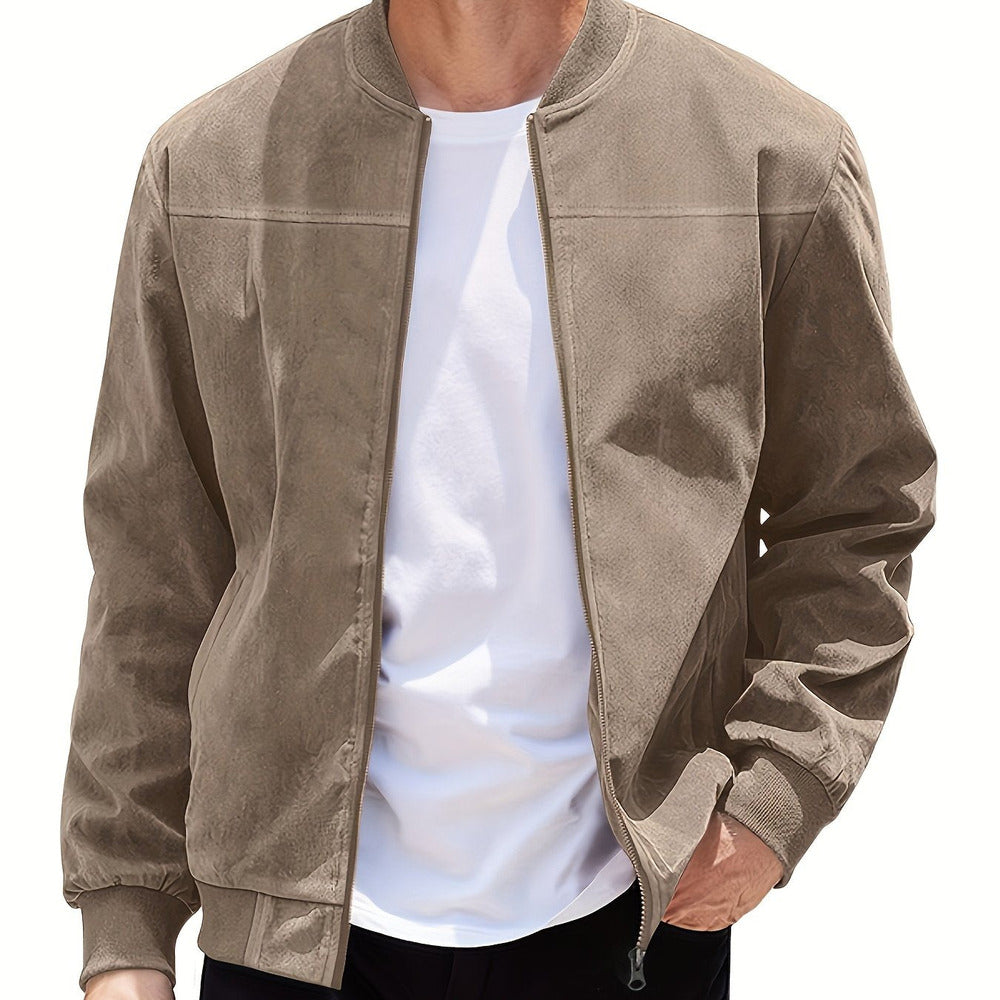 Men's zip-up bomber jacket in khaki