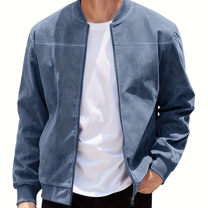 Men's zip-up bomber jacket in steel blue